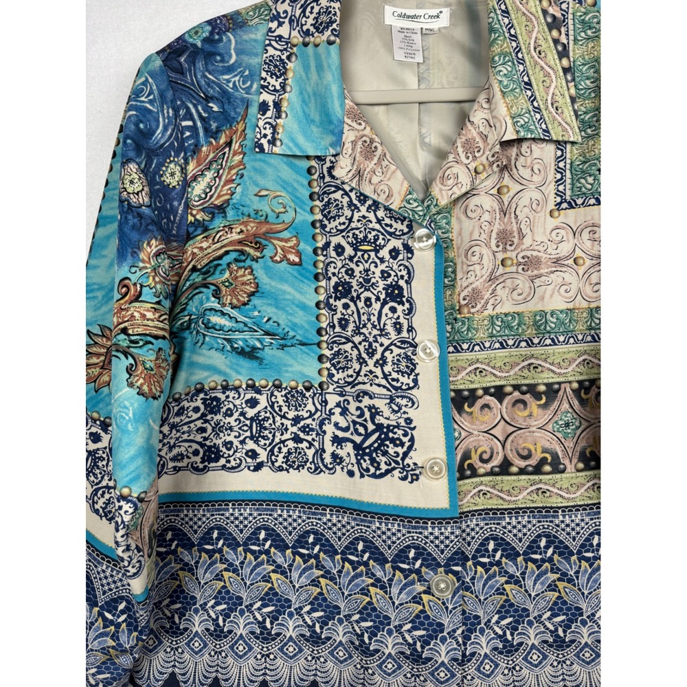 Coldwater Creek Jacket Womens PXL Petite Silk Blend Paisley Patchwork